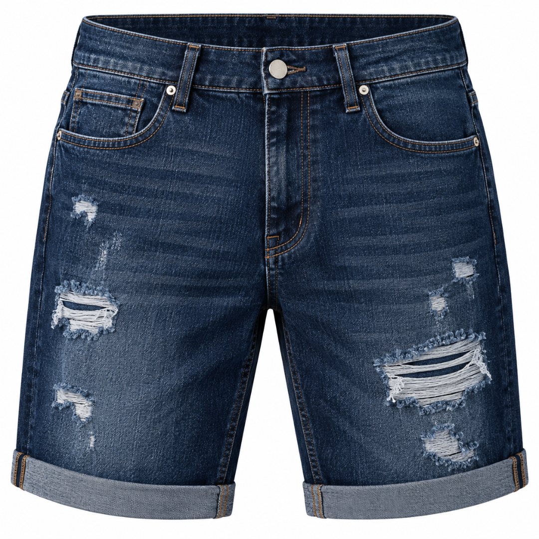Premium Distressed Denim Shorts – Dark Blue | YENPHINKS