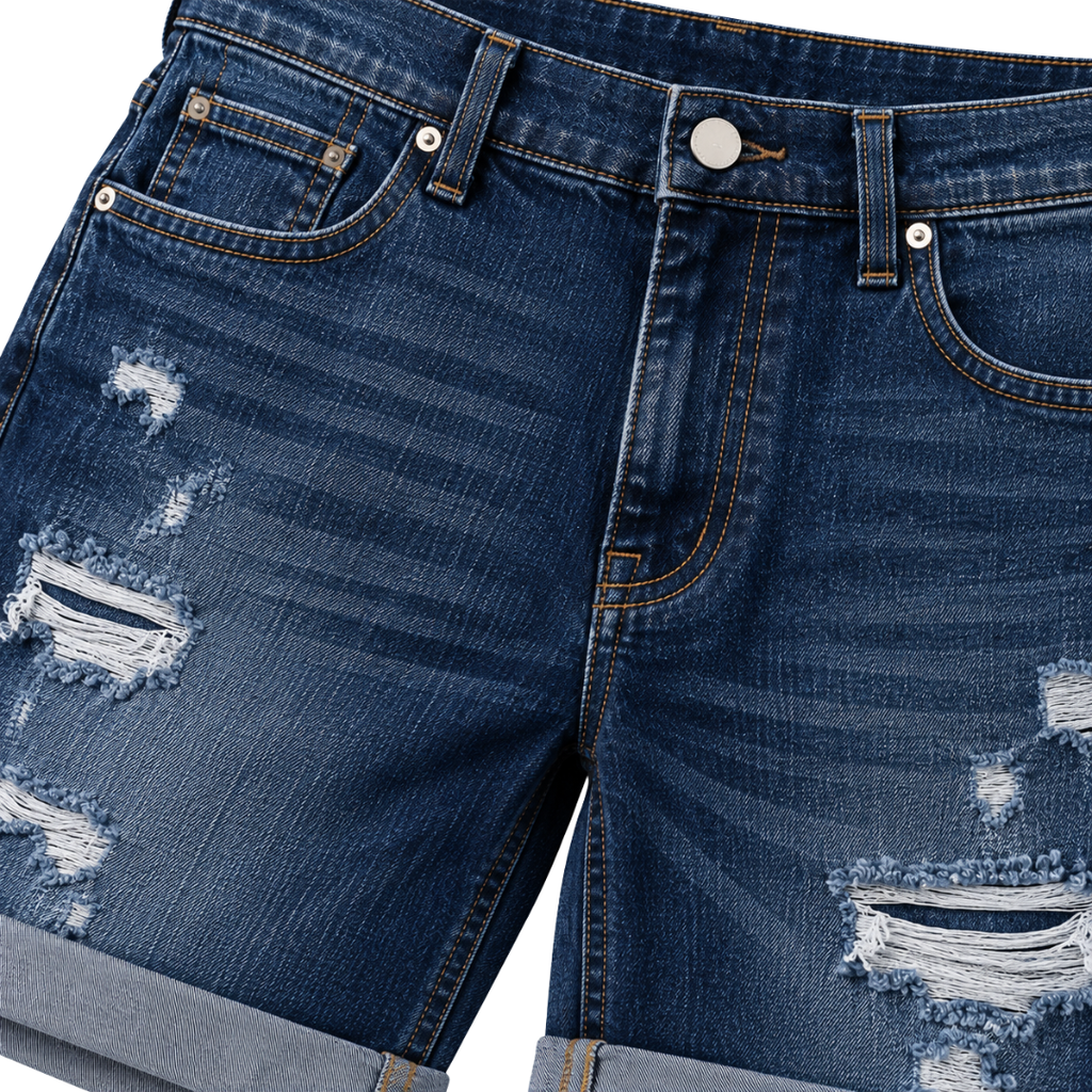 Premium Distressed Denim Shorts – Dark Blue | YENPHINKS