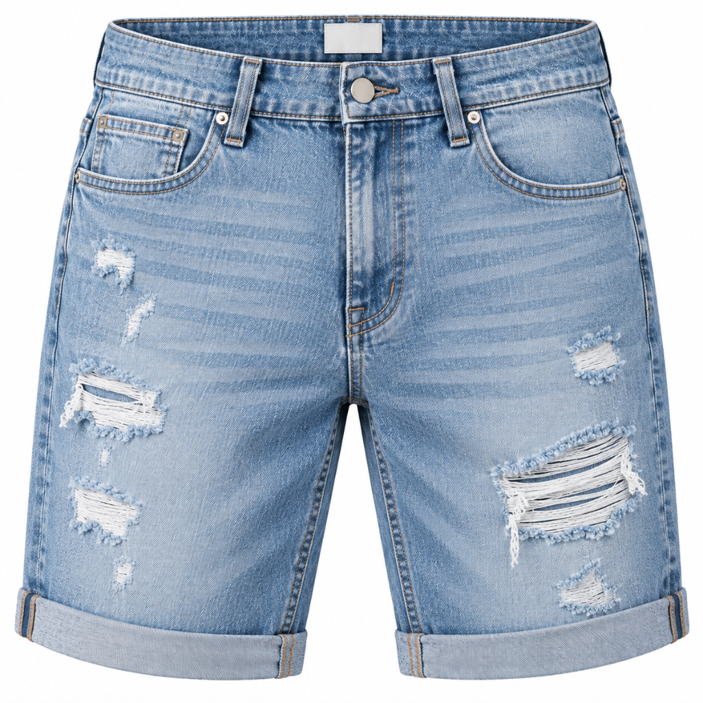 Premium Distressed Denim Shorts – Light Blue | YENPHINKS