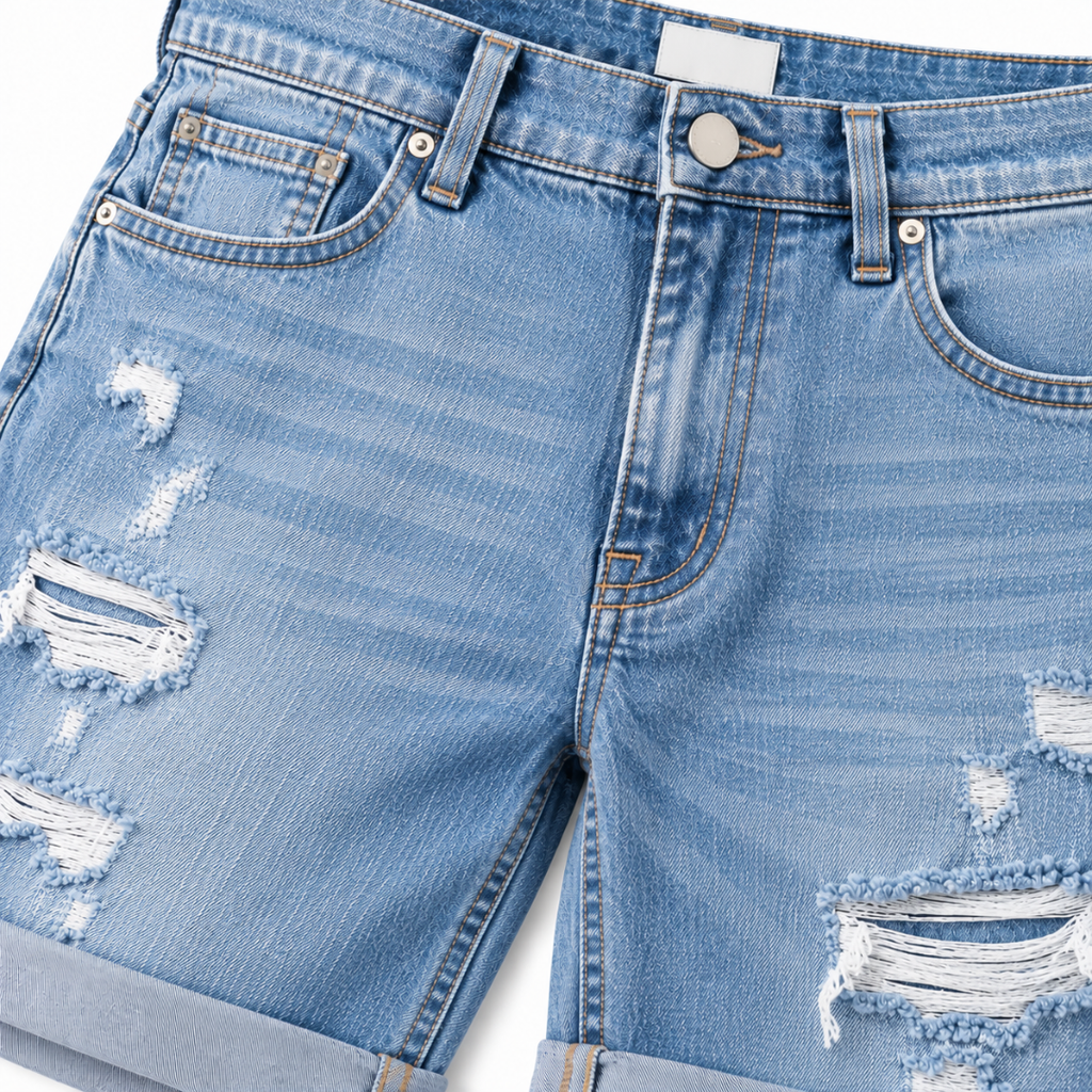 Premium Distressed Denim Shorts – Light Blue | YENPHINKS