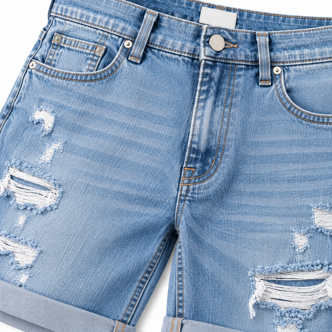 Premium Distressed Denim Shorts – Light Blue | YENPHINKS