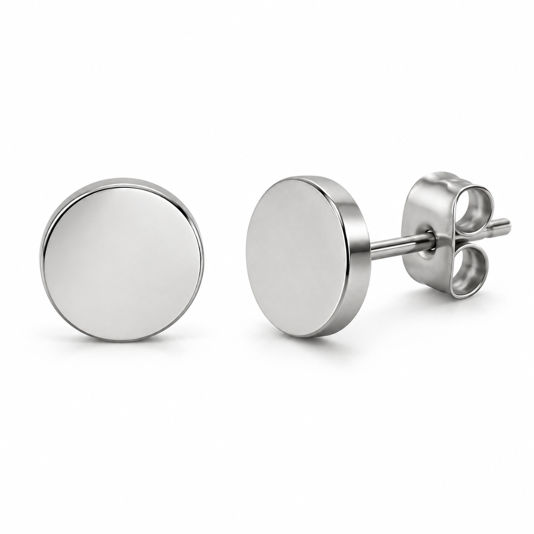 Brushed Stainless Steel Disc Stud Earrings – Silver | YENPHINKS