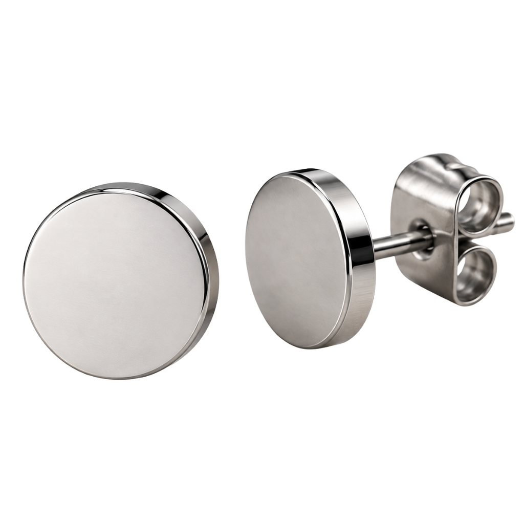 Brushed Stainless Steel Disc Stud Earrings – Silver | YENPHINKS