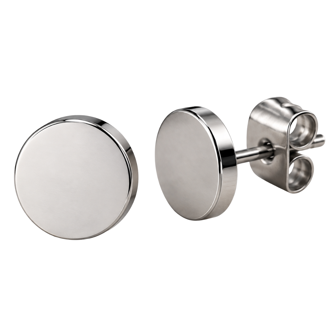 Brushed Stainless Steel Disc Stud Earrings – Silver | YENPHINKS