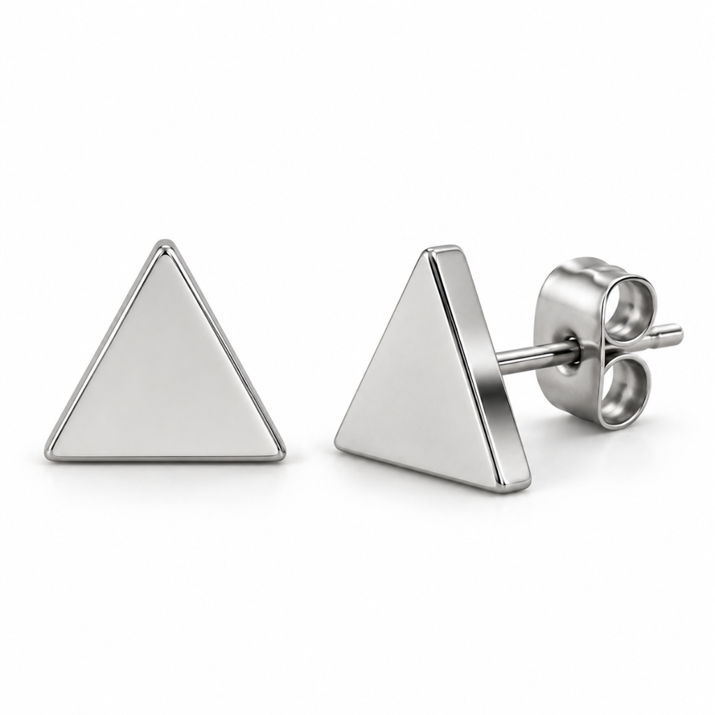 Brushed Stainless Steel Triangle Stud Earrings – Silver | YENPHINKS