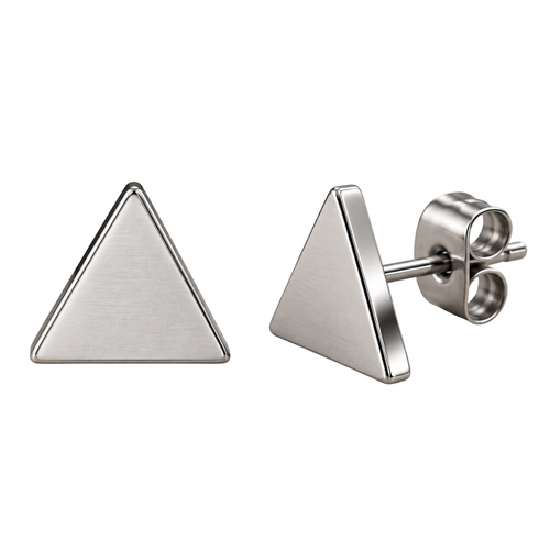 Brushed Stainless Steel Triangle Stud Earrings – Silver | YENPHINKS