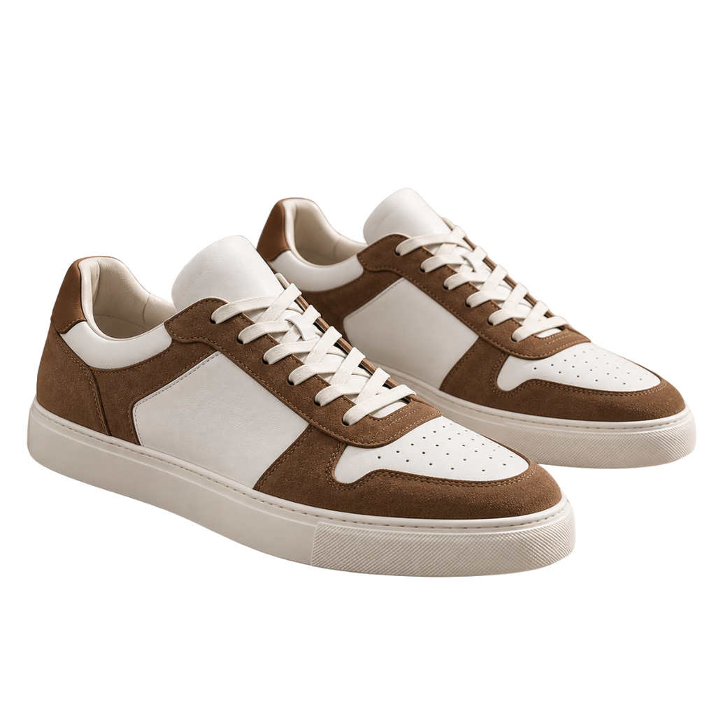 Premium Leather & Suede Trainers – Brown & White | YENPHINKS