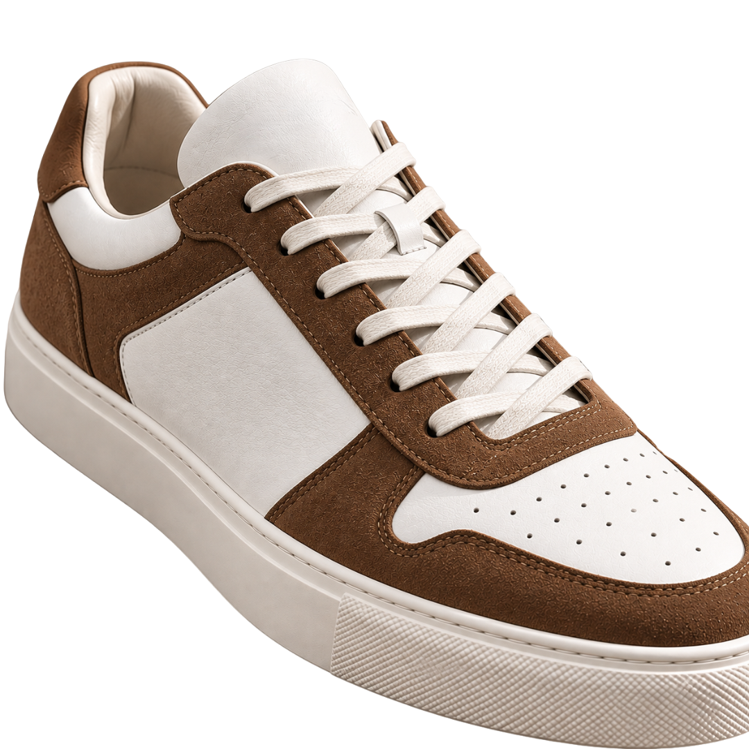 Premium Leather & Suede Trainers – Brown & White | YENPHINKS
